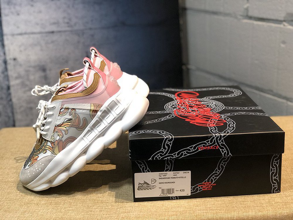 V*ERSACE CHAIN REACTION SNEAKERS PINK&WHITE&YELLOW&GREY