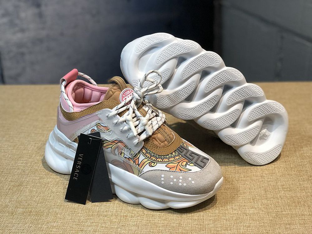 V*ERSACE CHAIN REACTION SNEAKERS PINK&WHITE&YELLOW&GREY