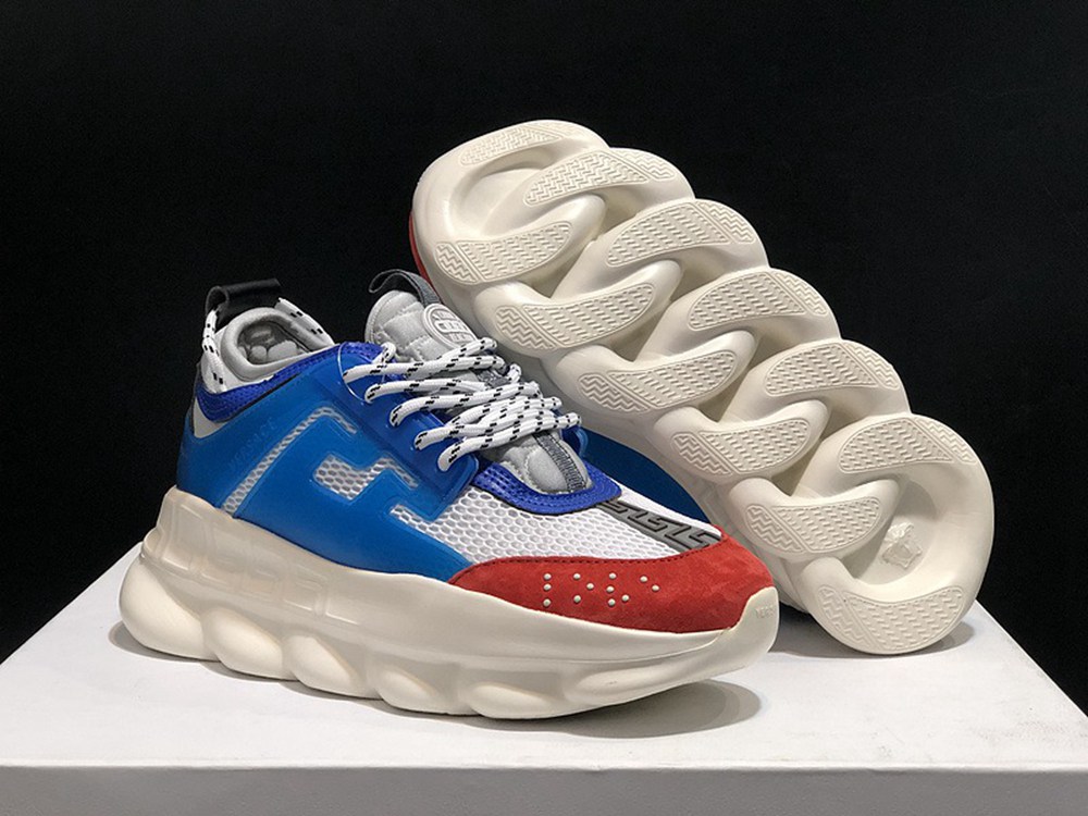 V*ERSACE CHAIN REACTION SNEAKERS BLACK&WHITE&BLUE&RED