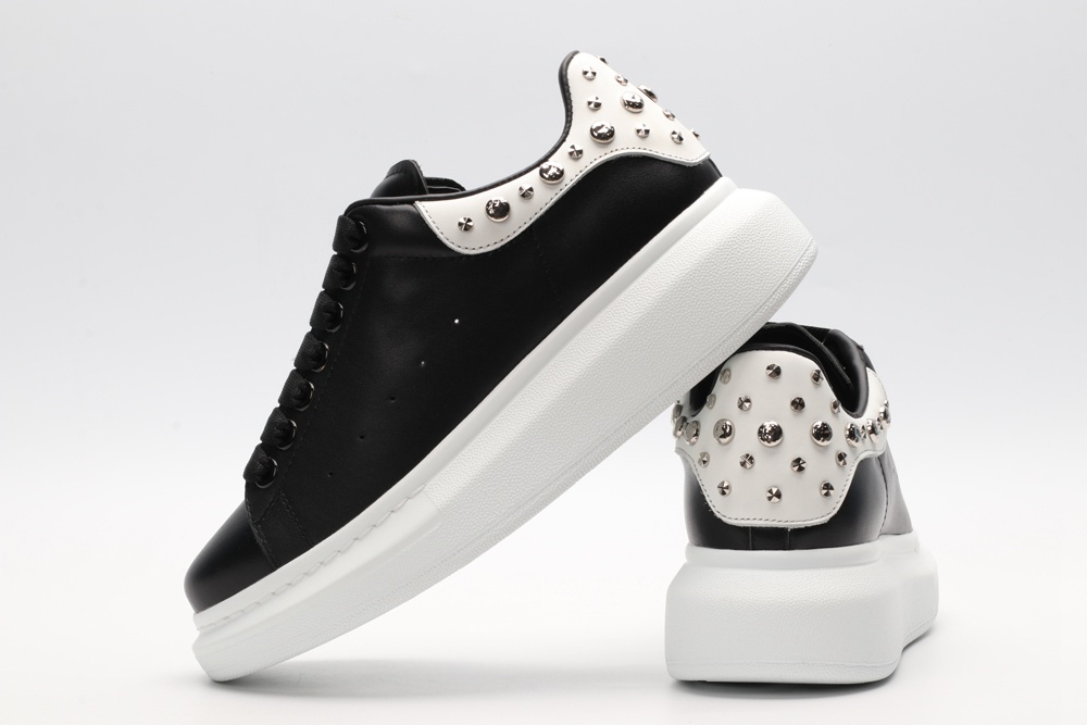 AMQ Black calf leather lace-up sneaker with siL*Ver-finished hammered stud