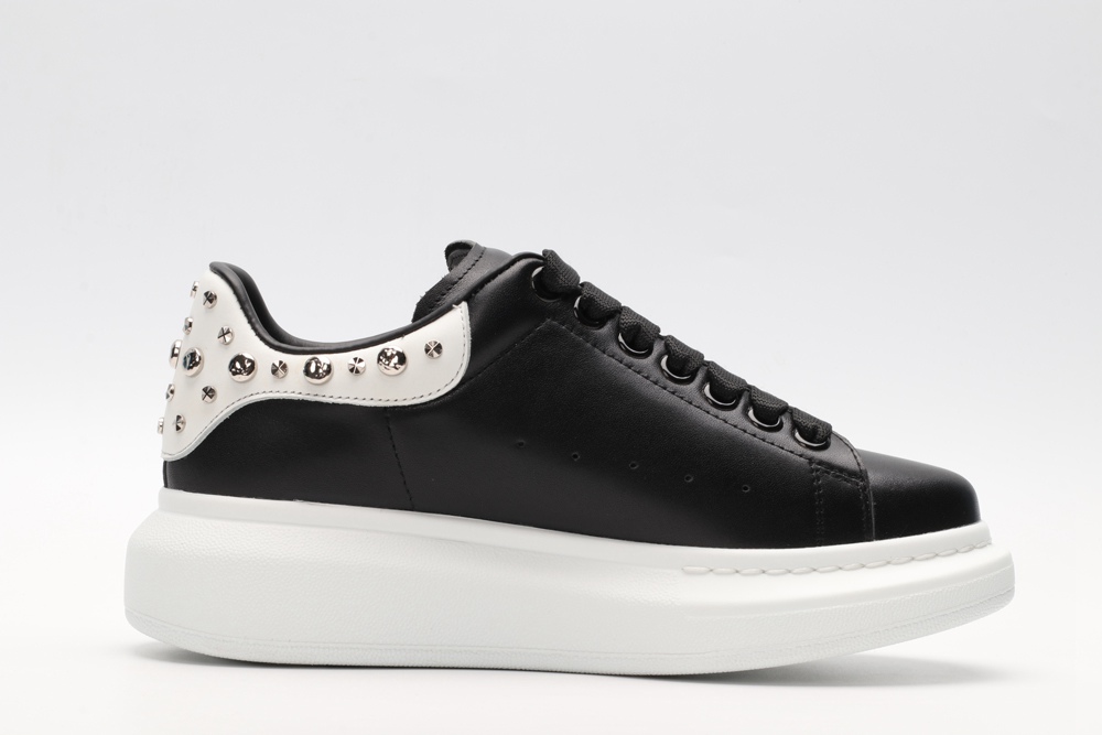 AMQ Black calf leather lace-up sneaker with siL*Ver-finished hammered stud