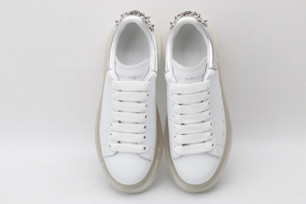 AMQ white oversized sneakers with siL*Ver heel