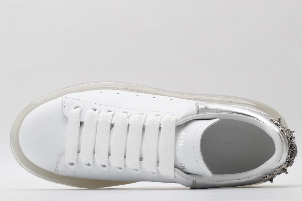 AMQ white oversized sneakers with siL*Ver heel