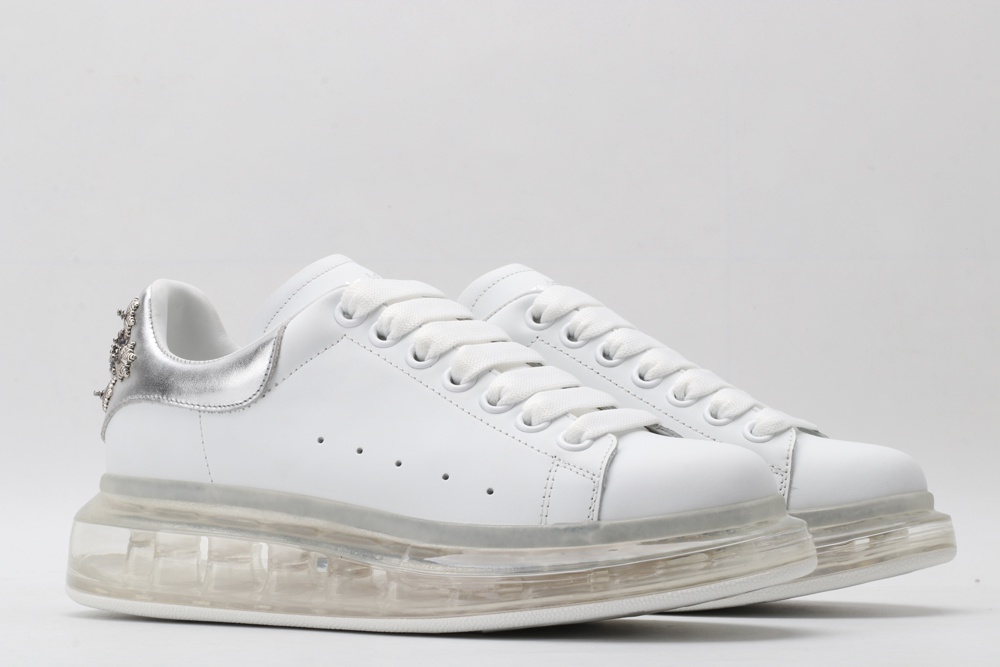 AMQ white oversized sneakers with siL*Ver heel