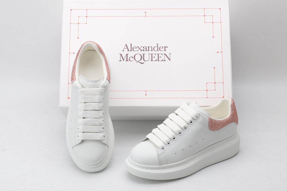 AMQ White & Rose Studded Oversized Sneakers